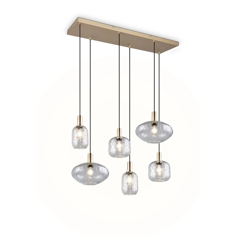 6-lichts hanglamp Emelie goud met smoke glas