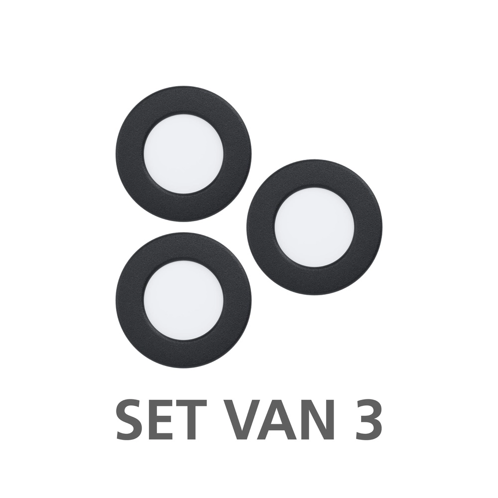 3x Inbouwspot Fueva 6 rond - zwart - Ø 8,8cm Eglo 9008606330669