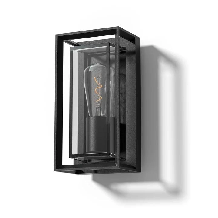 Strakke buitenlamp Leeds zwart - E27 - glas