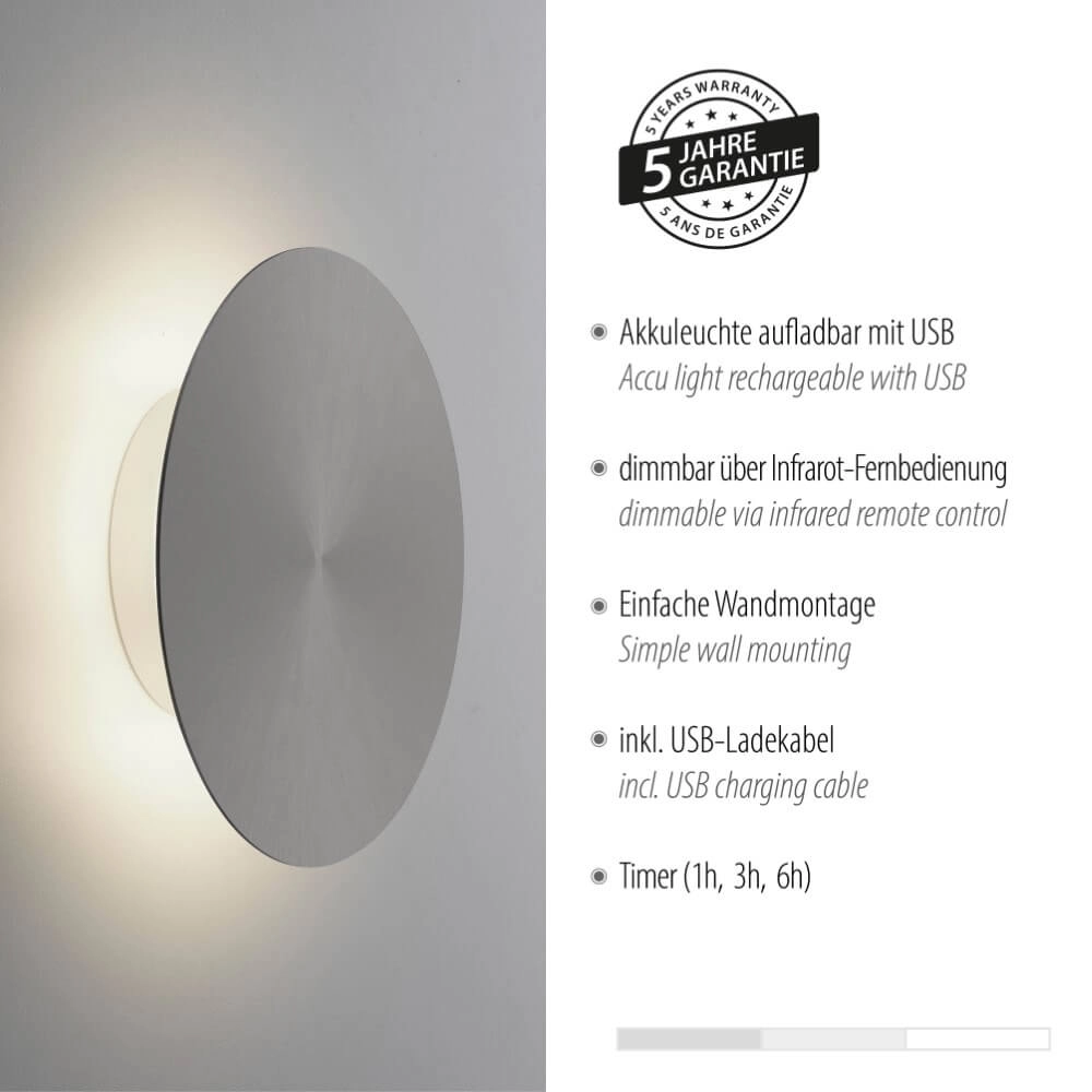 Design wandlamp Akku Puntua Ø 18cm grijs Paul Neuhaus 4012248372487