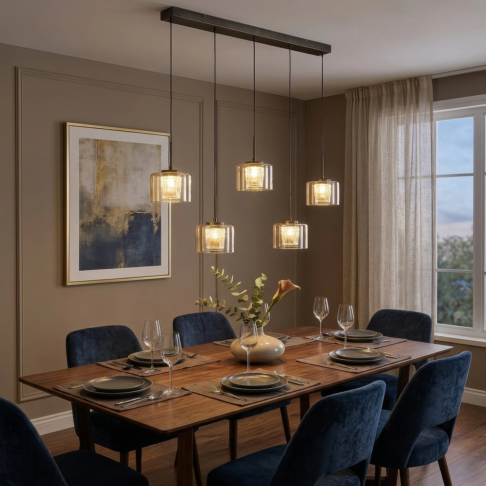 Design hanglamp Tumblers 5-lichts recht brons Searchlight 5,05342E+12
