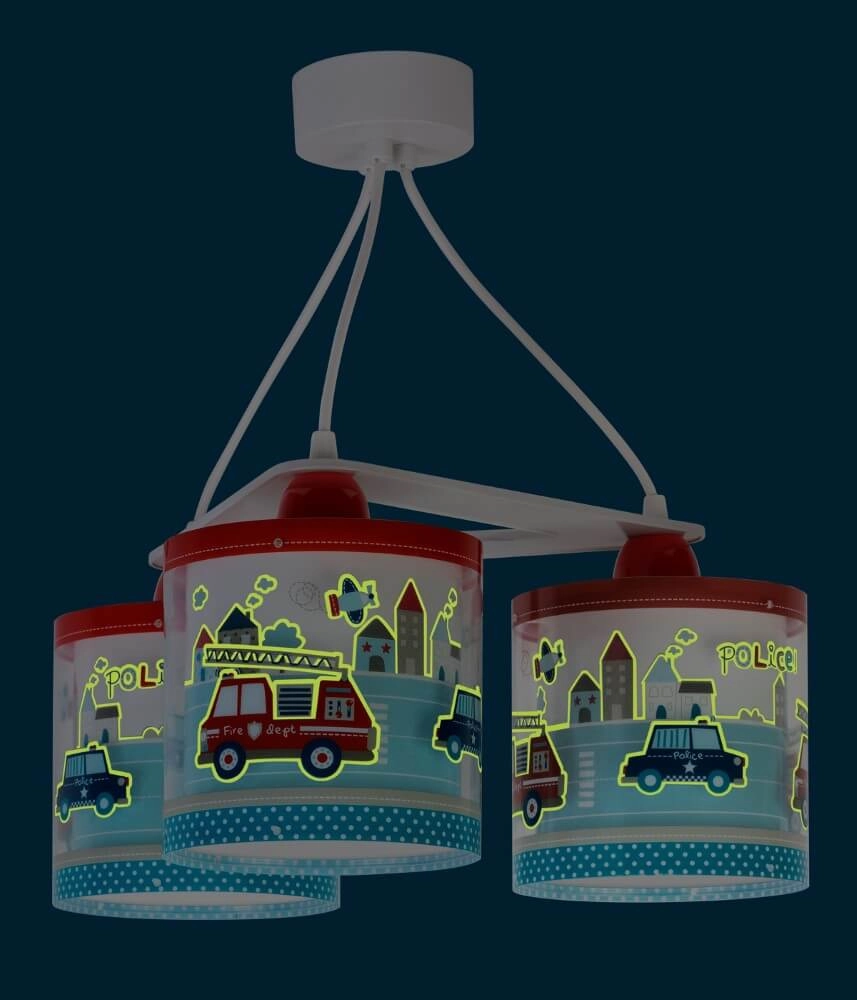 Kinderkamer hanglamp Police 3-lichts rood met blauw Dalber 8420406606149