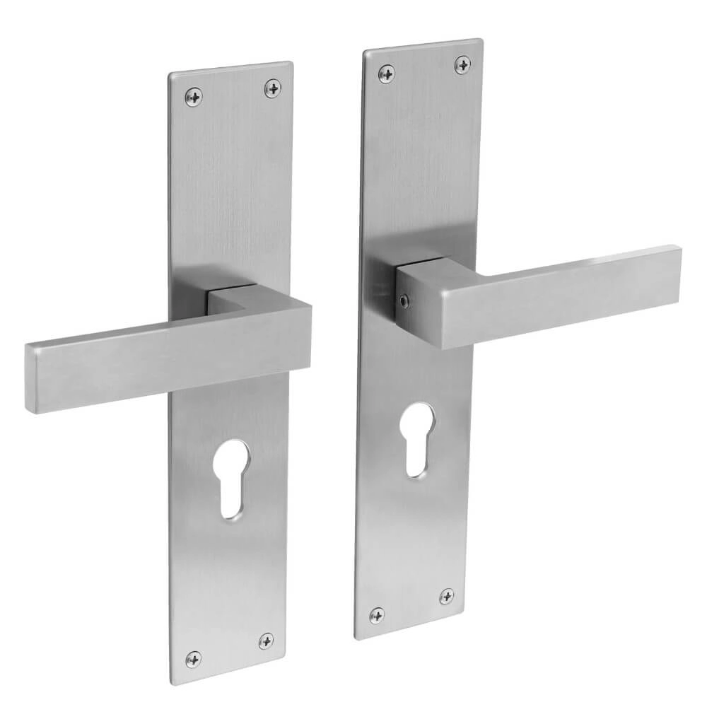 Moderne deurklink Amsterdam cilindergat 55mm RVS