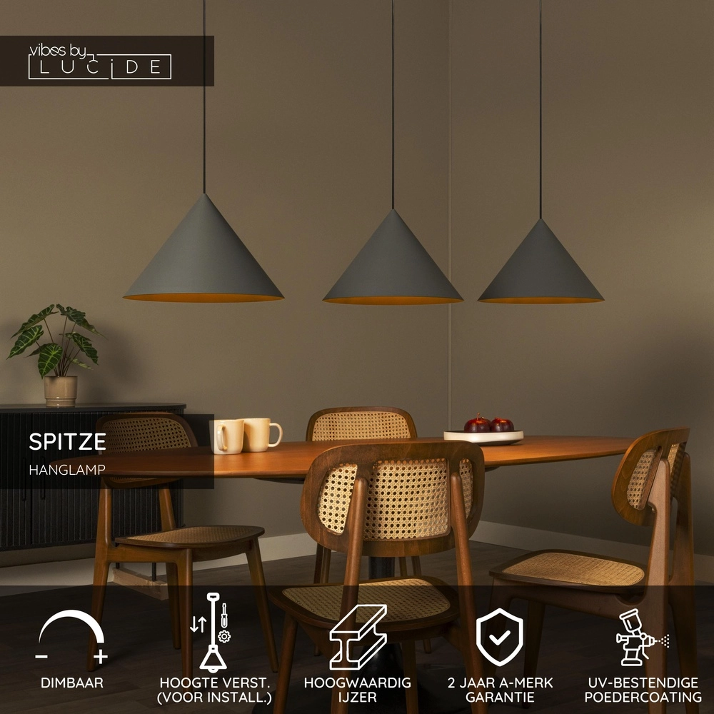 3-lichts hanglamp Spitze grijs Lucide Vibes 5411212212184