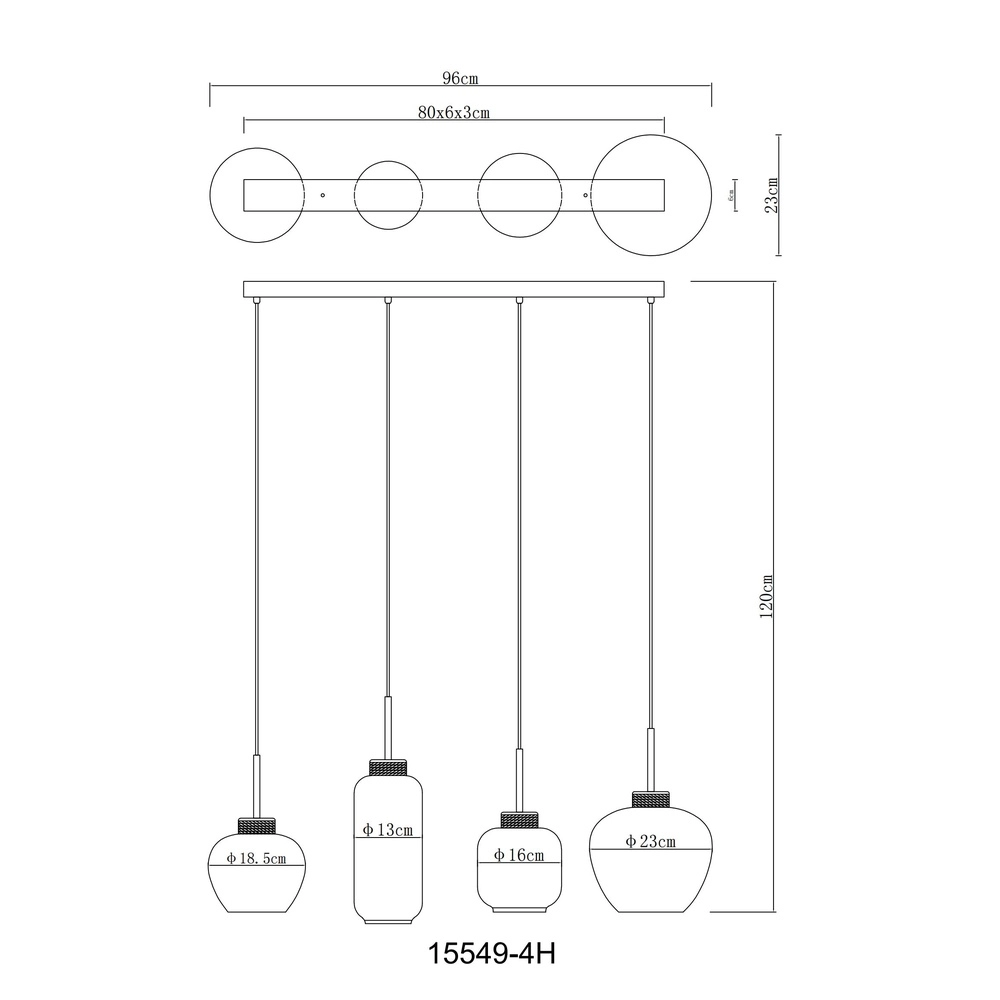 Design hanglamp Matt 4-lichts zwart met smoke glas Globo 9007371438518