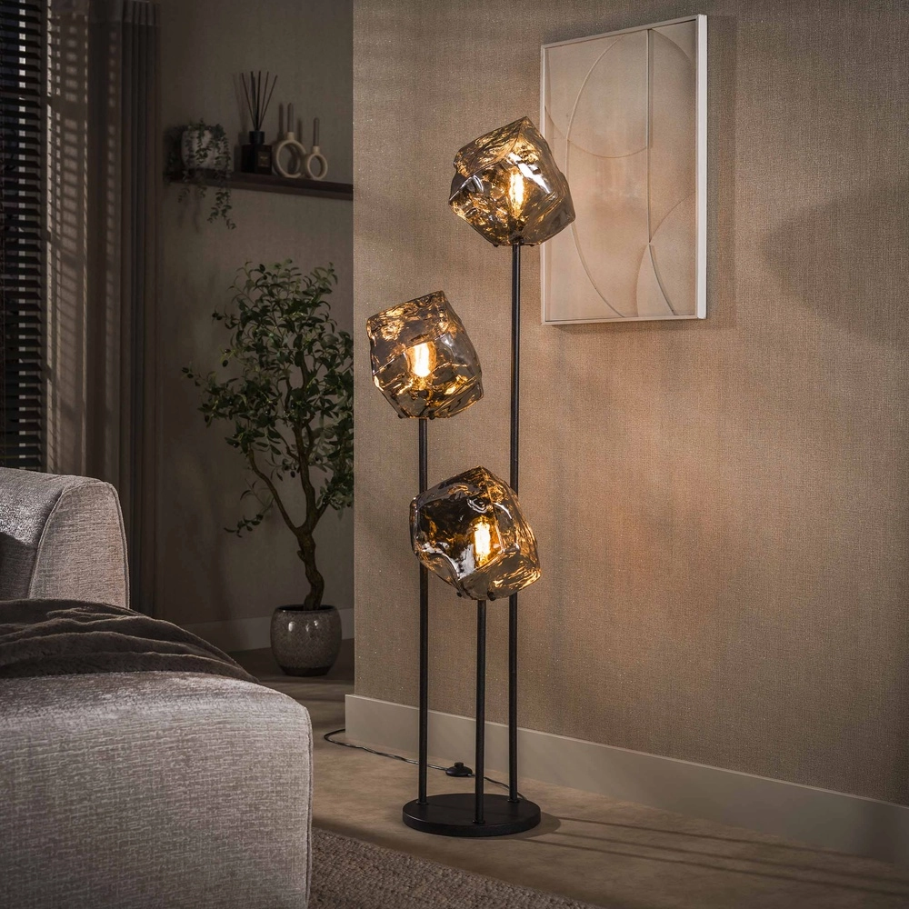 Moderne vloerlamp Rock 3-lichts - chroom glas