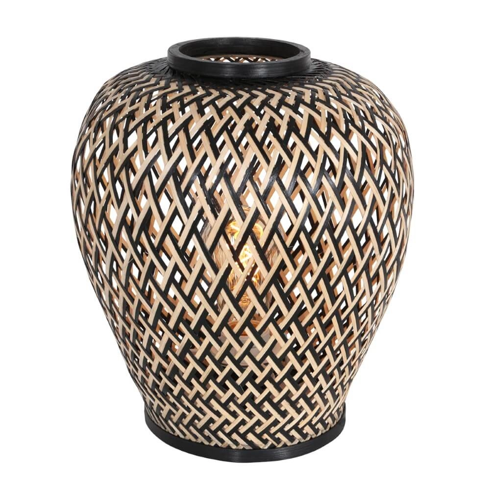 Zwarte bamboe tafellamp Maze Ø 30cm