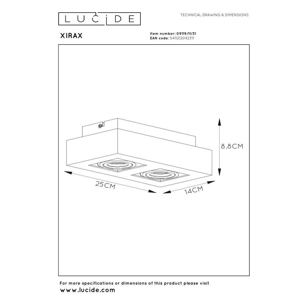 Plafondspot Xirax 2 x 5W wit Lucide 5411212092311
