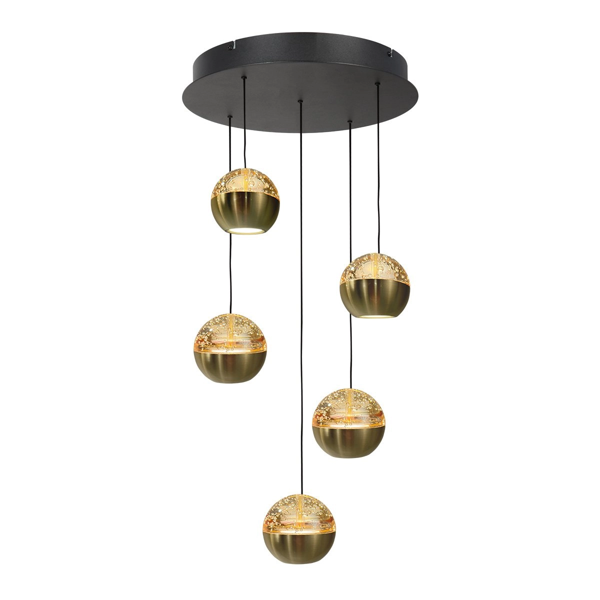 5-licht vide hanglamp Belluno led - messing goud met glas Steinhauer 8712746183870