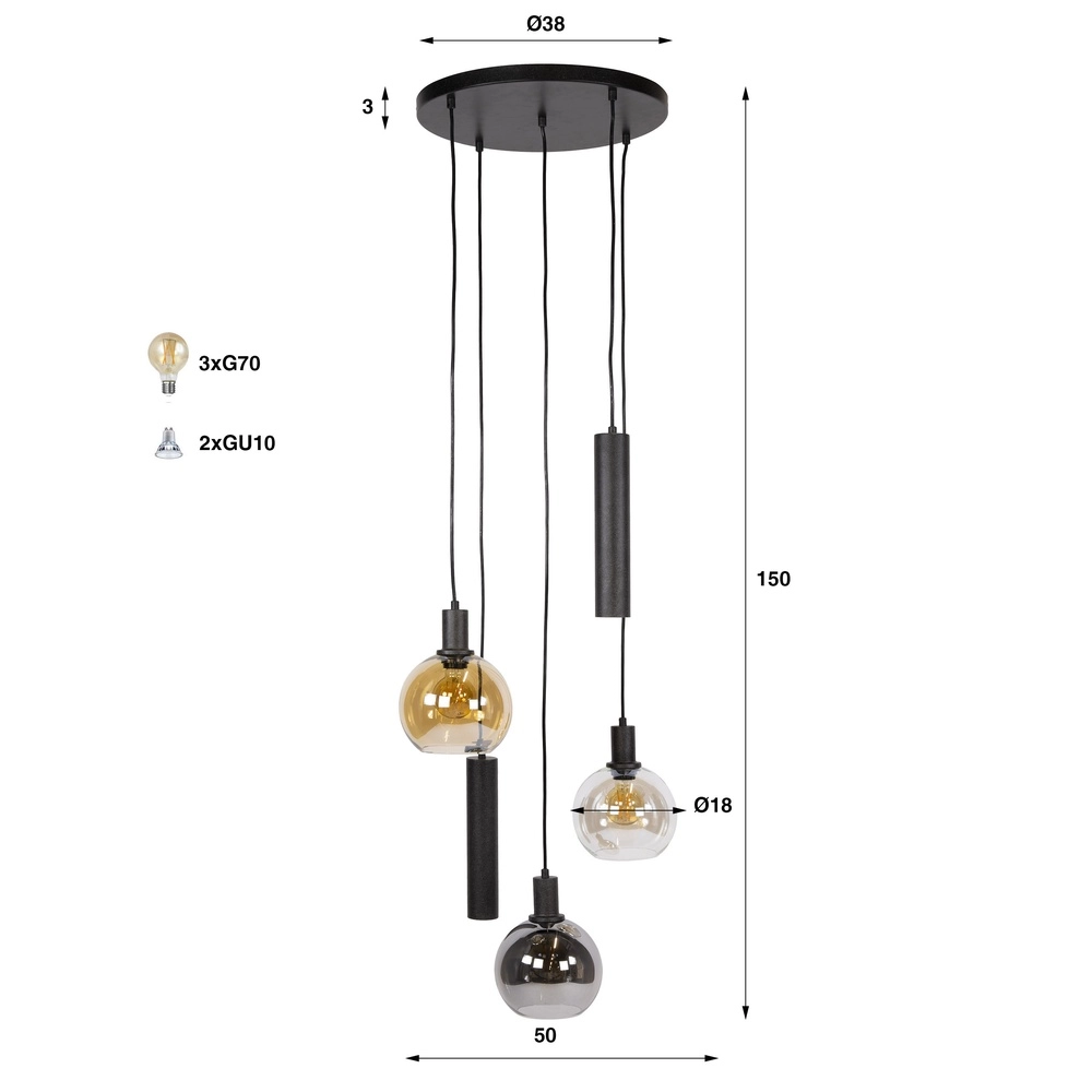 Vide hanglamp Sfera met glazen en pendels Lyora 8716803512429