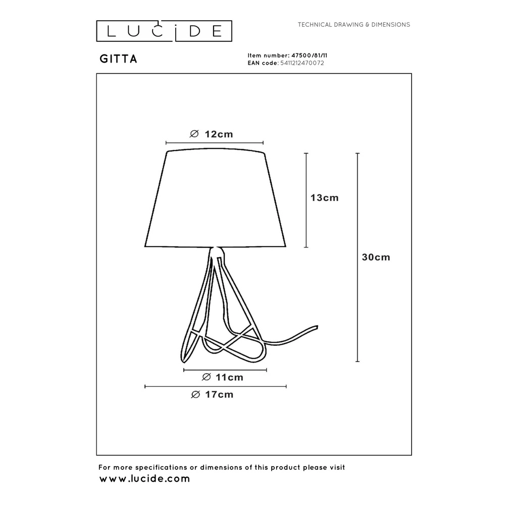 Schemerlamp Gitta chroom met zwarte kap Lucide 5411212470072