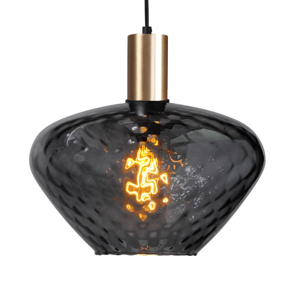 Hanglamp goud Porto met Blossom smoke glas - Ø 30cm Hanglamp goud Porto met Blossom smoke glas - Ø 30cm