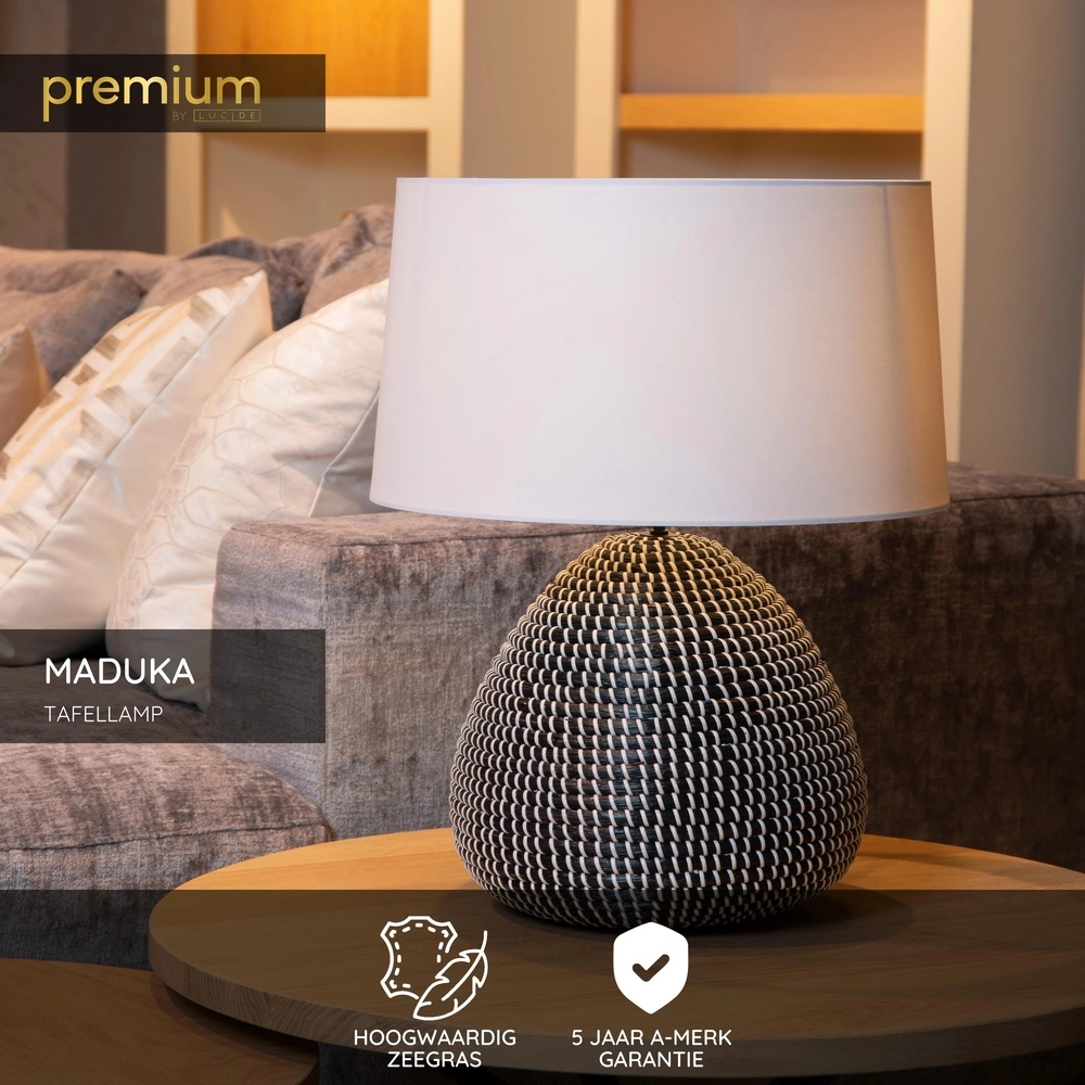 Zeegras schemerlamp Maduka Ø 45cm - zwart met witte kap Premium by Lucide 5411212106070