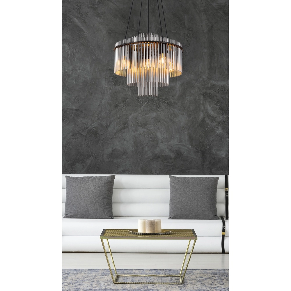 Hanglamp Ø 50cm Gorley zwart met smoke glas staafjes Globo 9007371509133