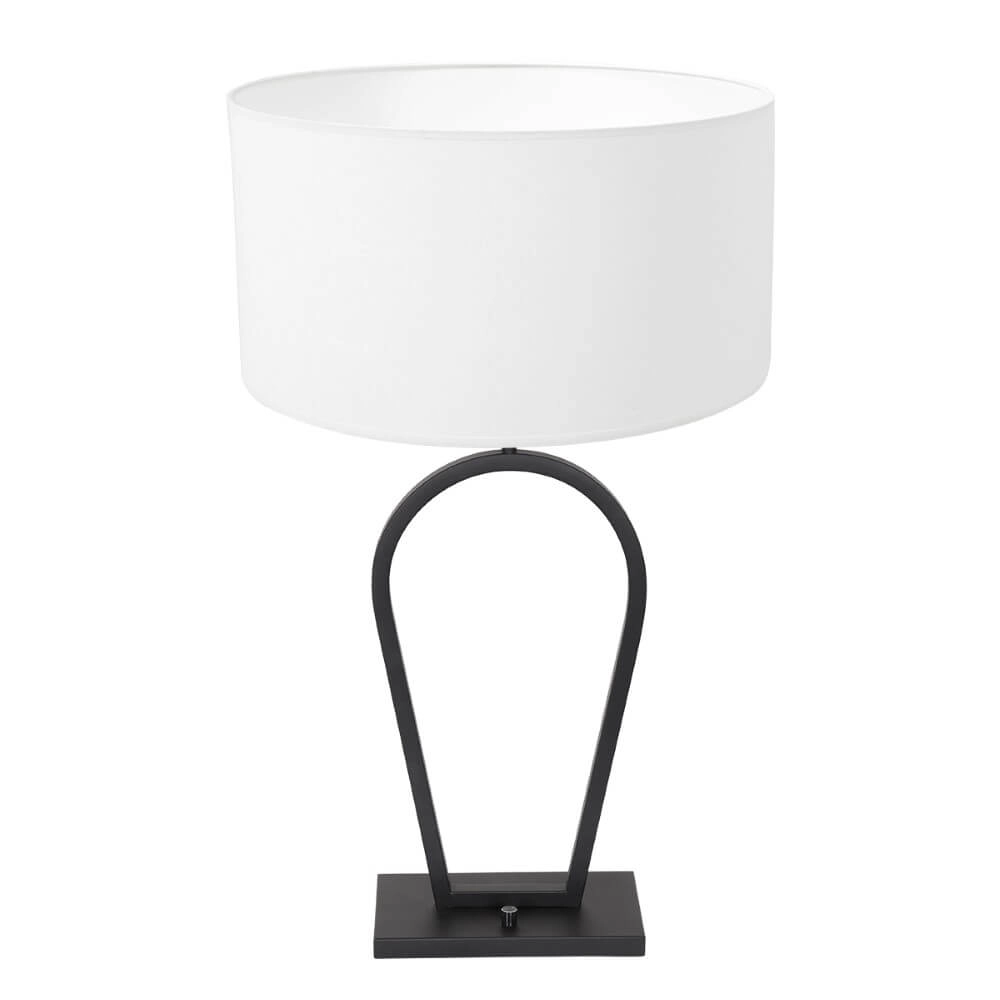 Zwarte schemerlamp Stang met witte chintz kap Zwarte schemerlamp Stang met witte chintz kap