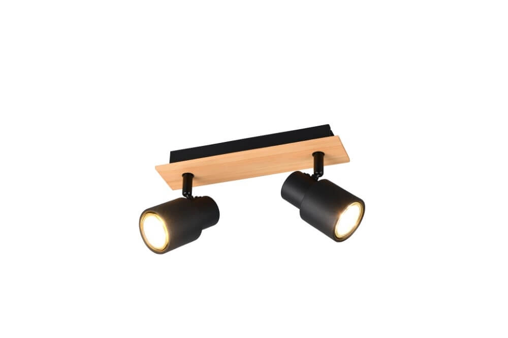 2-lichts plafondlamp Pierre zwart met hout