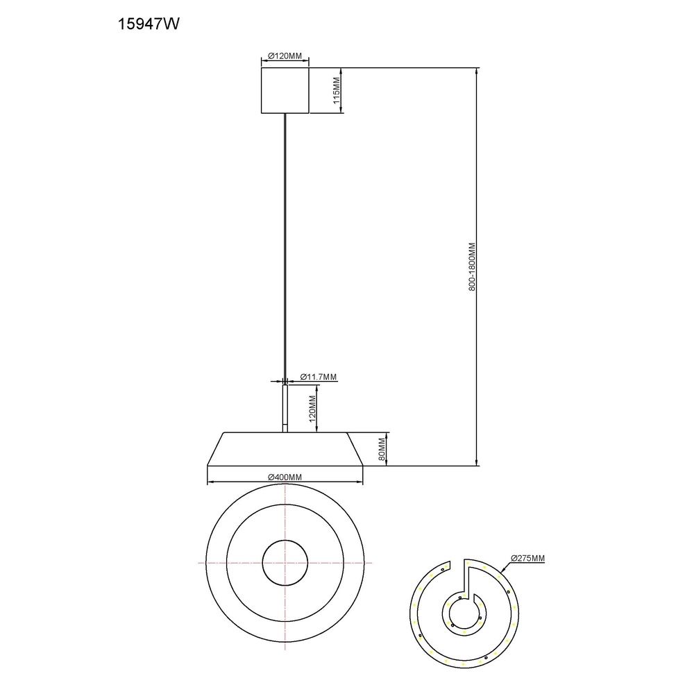 Strakke hanglamp Silena wit Ø 40cm Globo 9007371586233