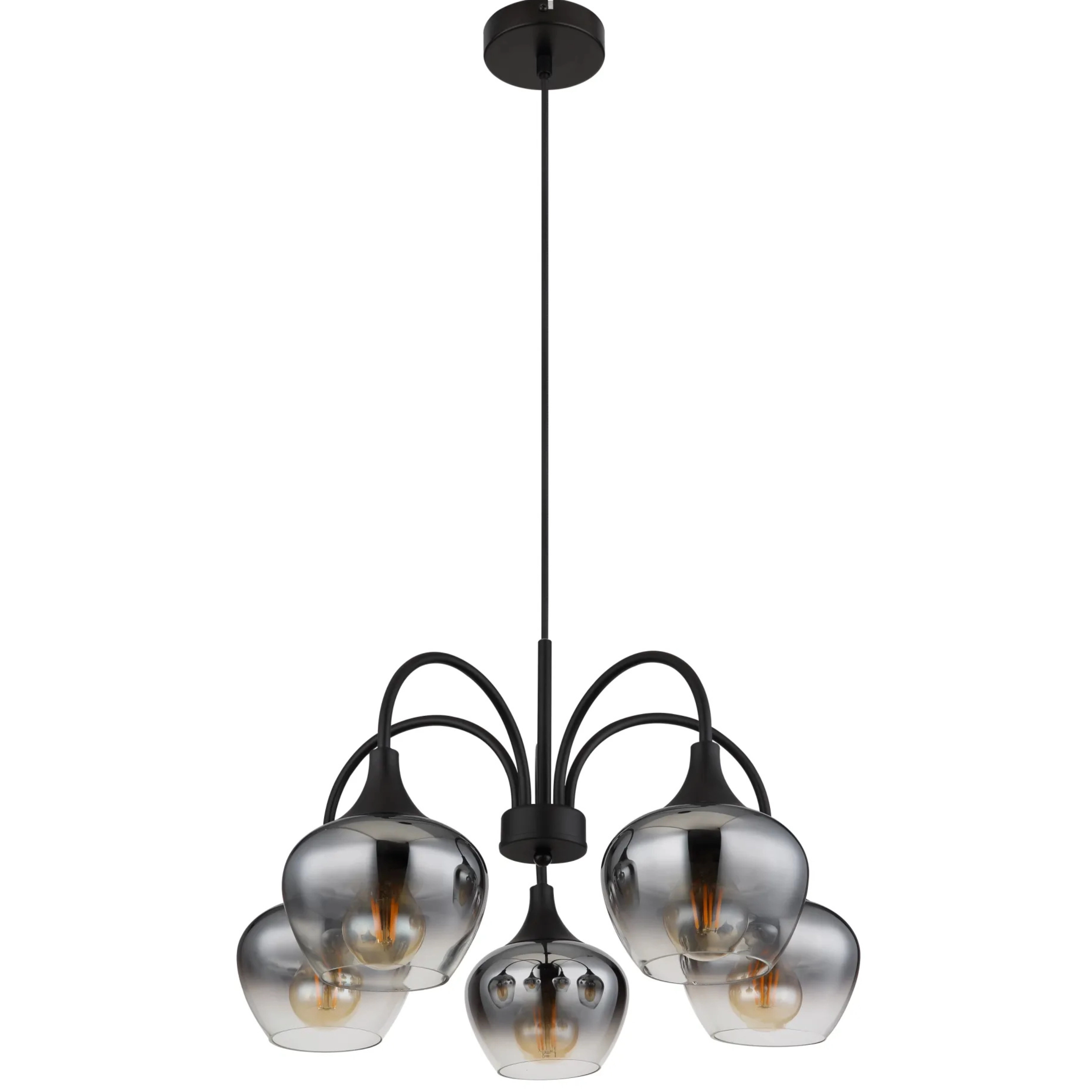 5-lichts hanglamp Maxy zwart met smoke glas Globo 9007371474189