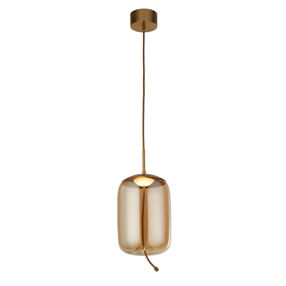 Hanglamp Glas Lisbon roodkoper met amber cilinderglas Hanglamp Glas Lisbon roodkoper met amber cilinderglas