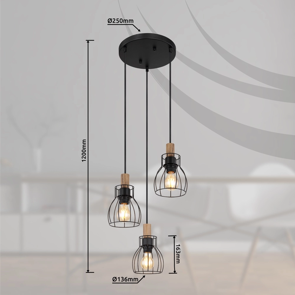 Landelijke hanglamp Mina 3-lichts rond Globo 9007371432431