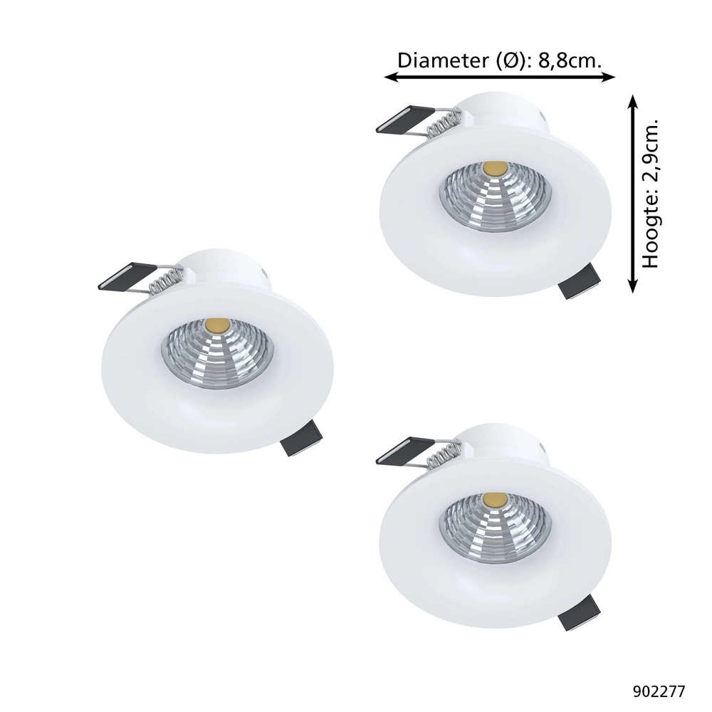 Set van 3 inbouwspots Saliceto wit Ø 8,8cm - 4,8W Eglo 9008606358786
