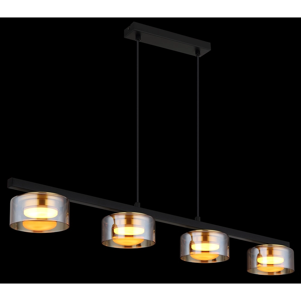 Design hanglamp Higgins 4-lichts zwart met amber glas Globo 9007371522828