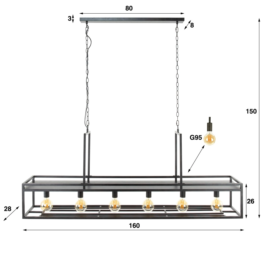 Keuken eiland hanglamp Decorate 160cm - charcoal Lyora 8716803512542