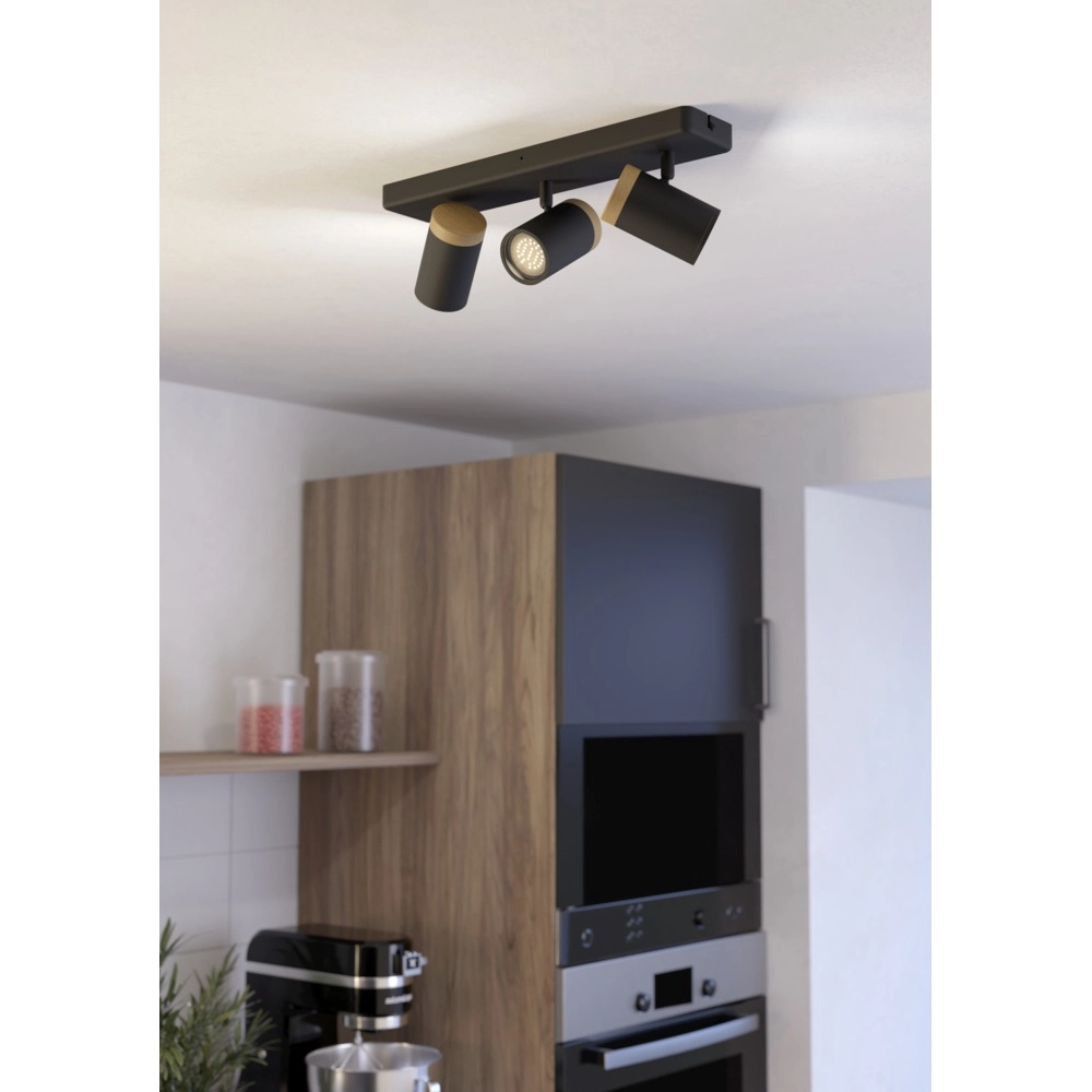 Plafondlamp Consuma 3-lichts zwart met hout Eglo 9008606323661