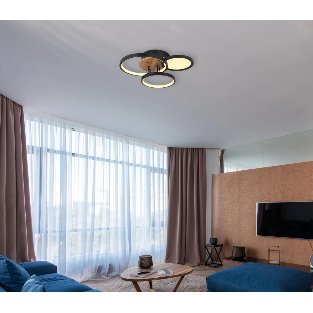 Zwarte plafondlamp Sid design met hout Globo 9007371436392