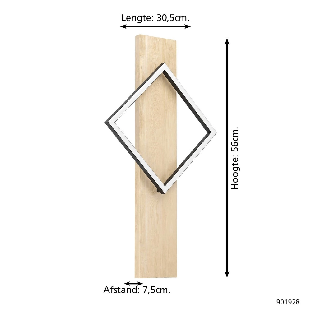 Design wandlamp Boyal zwart met hout Eglo 9008606351893