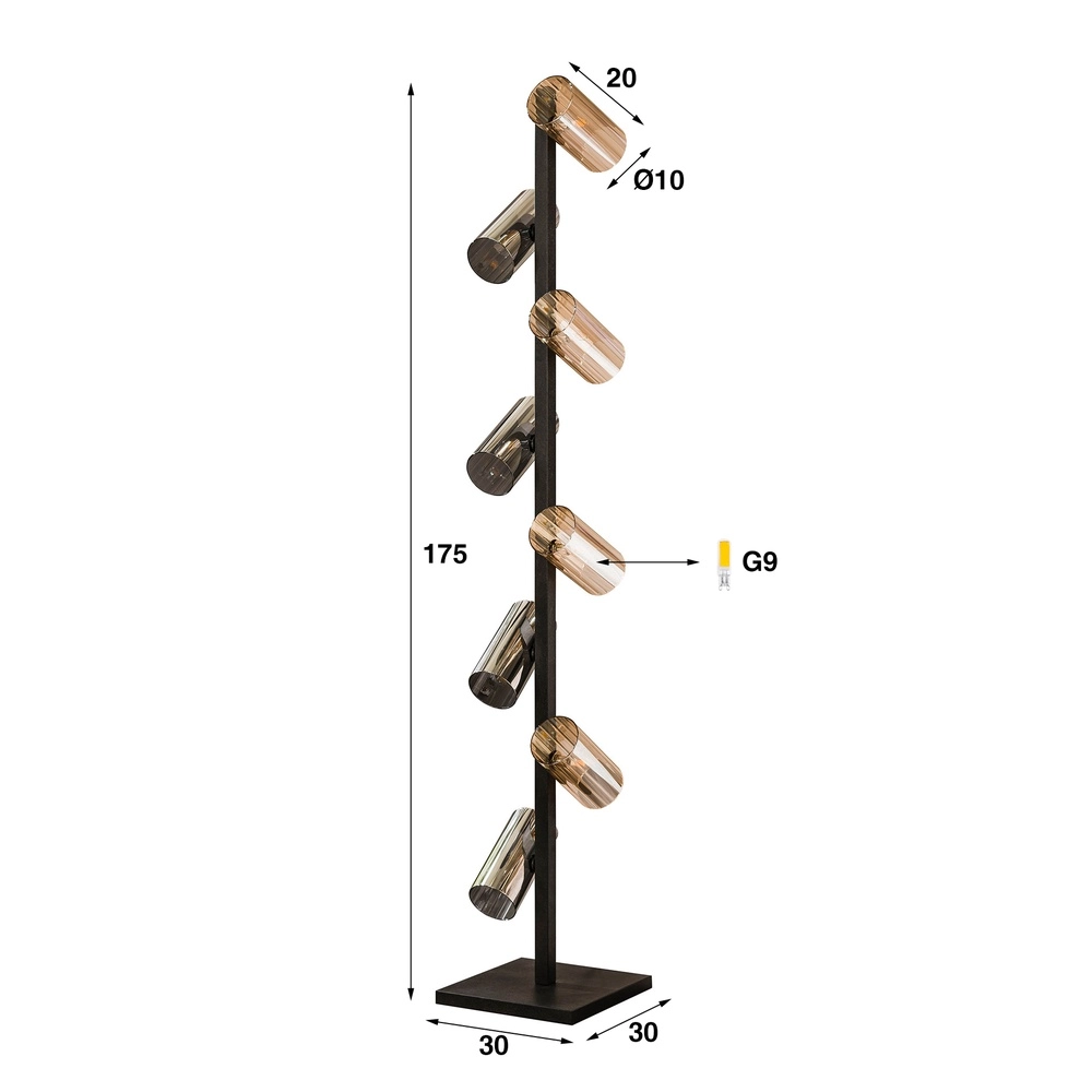 Vloerlamp Cylinder met smoke en amber glas Lyora 8716803512436