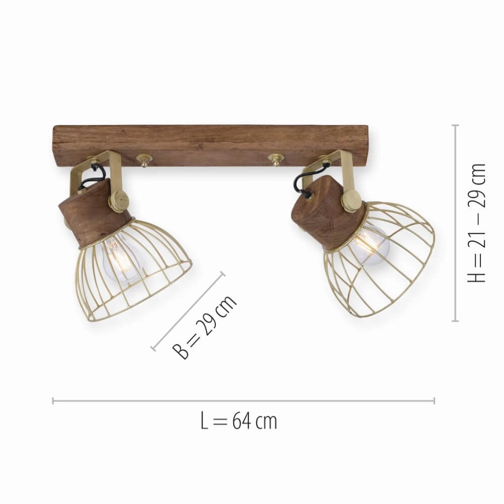 Plafondlamp Alami bruin messing 2-lichts Just Light 4043689976224