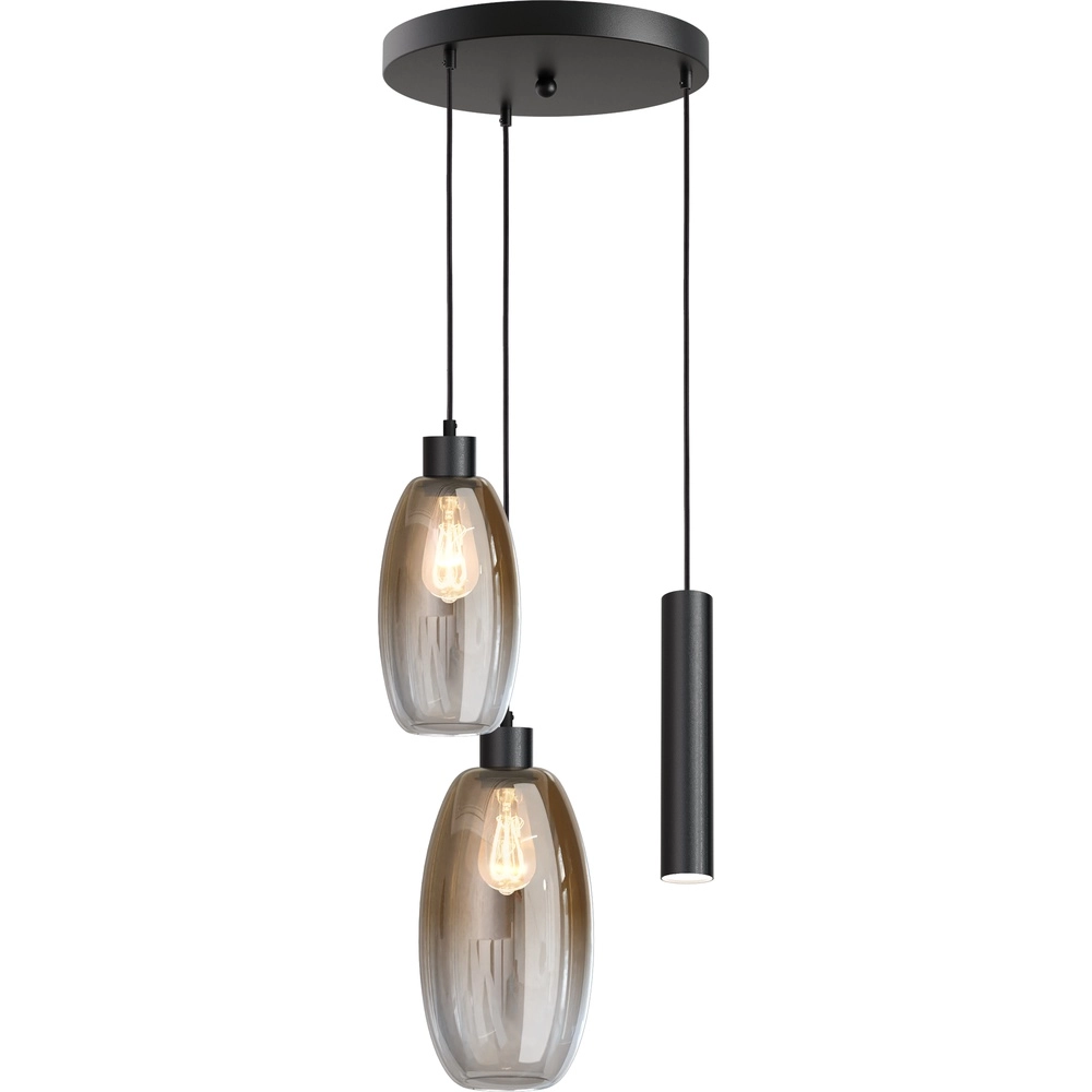 Vide hanglamp Olive 2x glas - 1x Run - zwart - Ø35cm