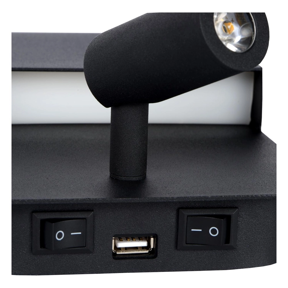 Bedlampje Boxer zwart met USB oplaadpunt Lucide 5411212791535