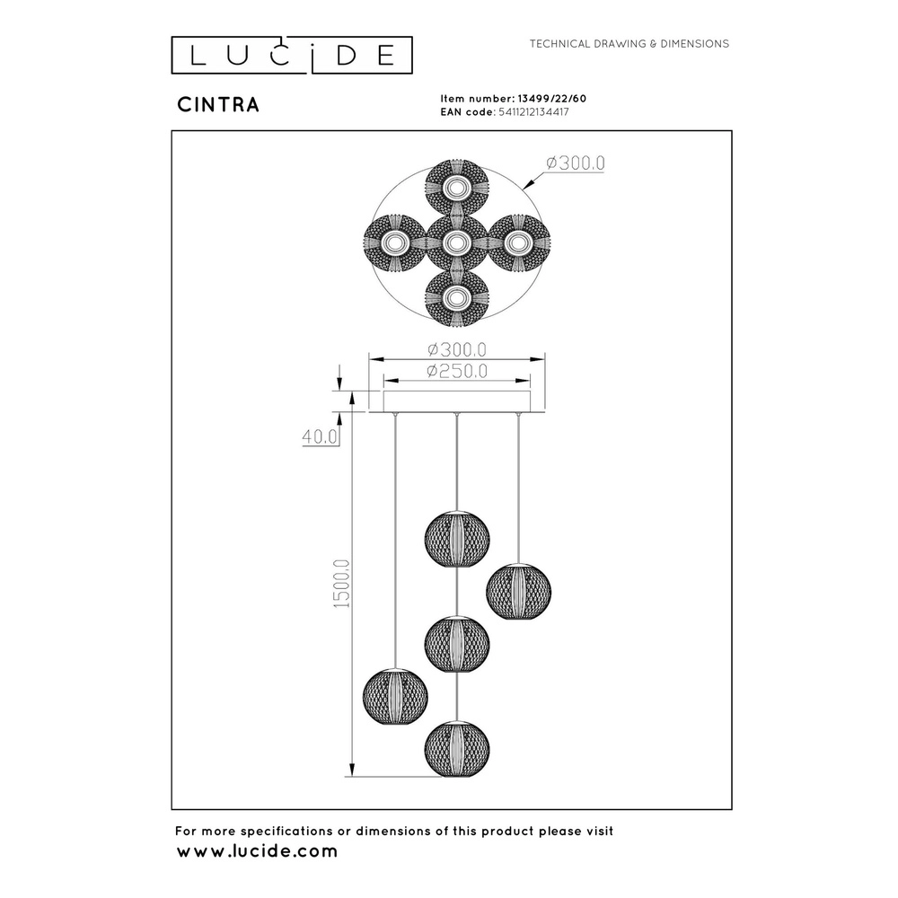 Gouden hanglamp Cintra vide 5-lichts Lucide 5411212134417