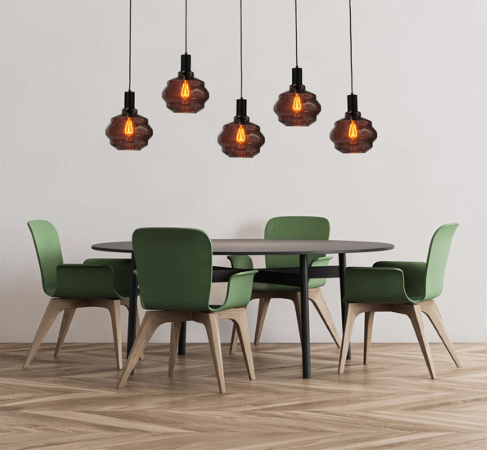 5-lichts hanglamp - zwart - Porto met Ball red glazen - Ø 24cm Masterlight 8718121270135