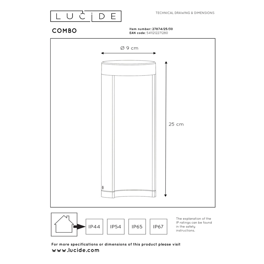 Design padverlichting Combo 25cm zwart Lucide 5411212271280