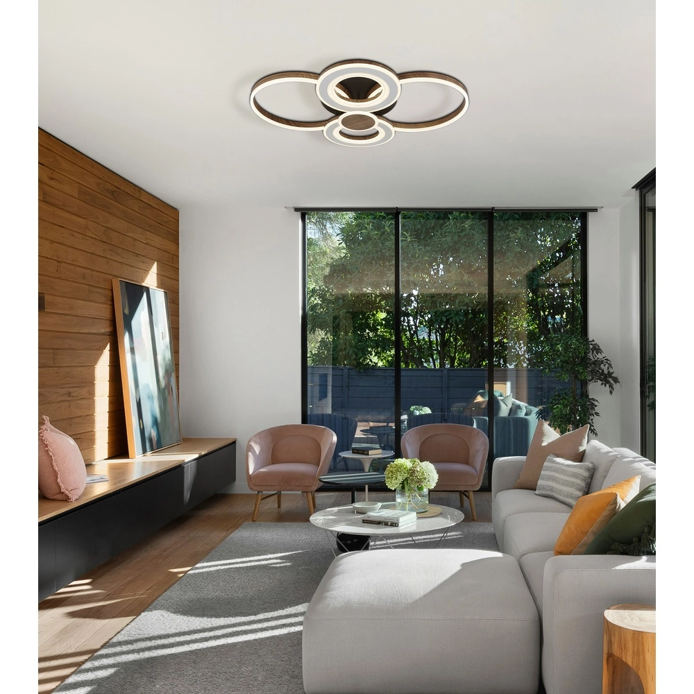 Design plafondlamp Mara zwart met houtlook Globo 9007371580279