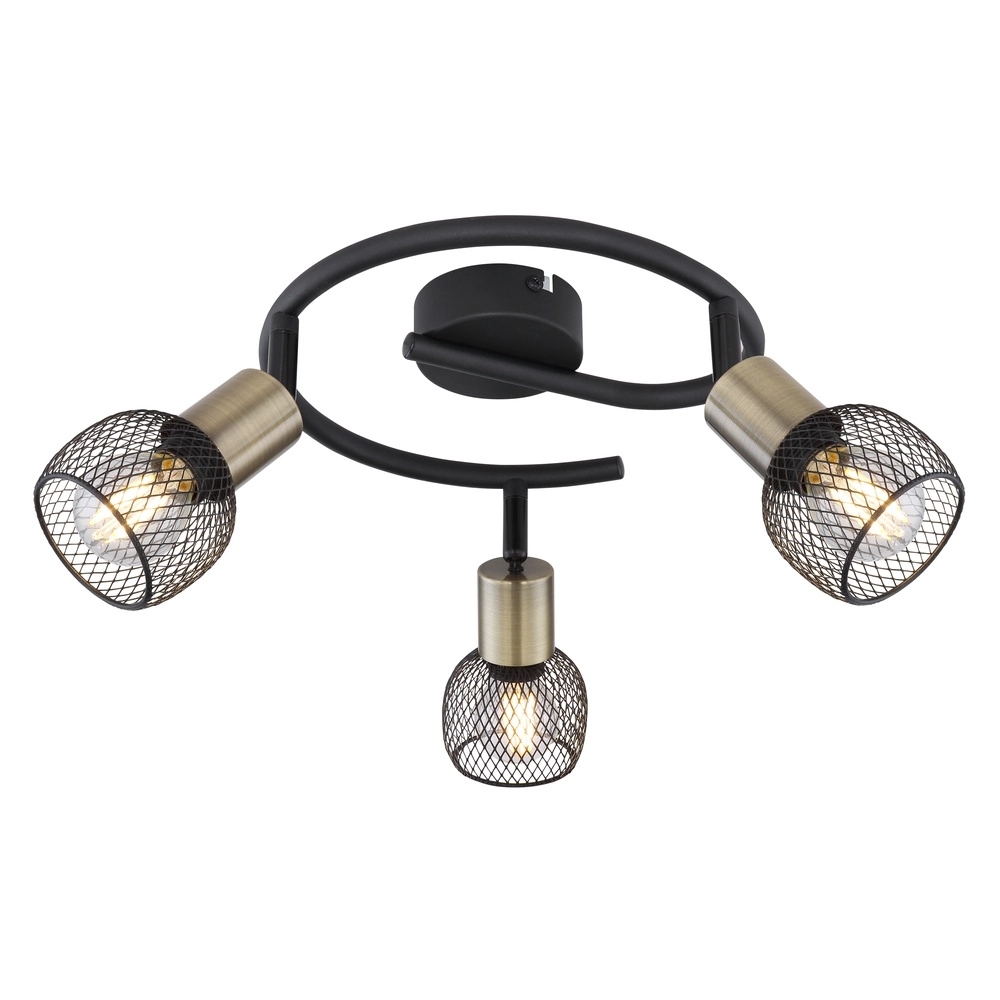 Plafondlamp Fiastra 3-lichts zwart met gaas