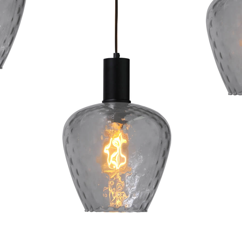 5-lichts hanglamp - zwart - Porto met Diamond smoke glazen Masterlight 8718121270203