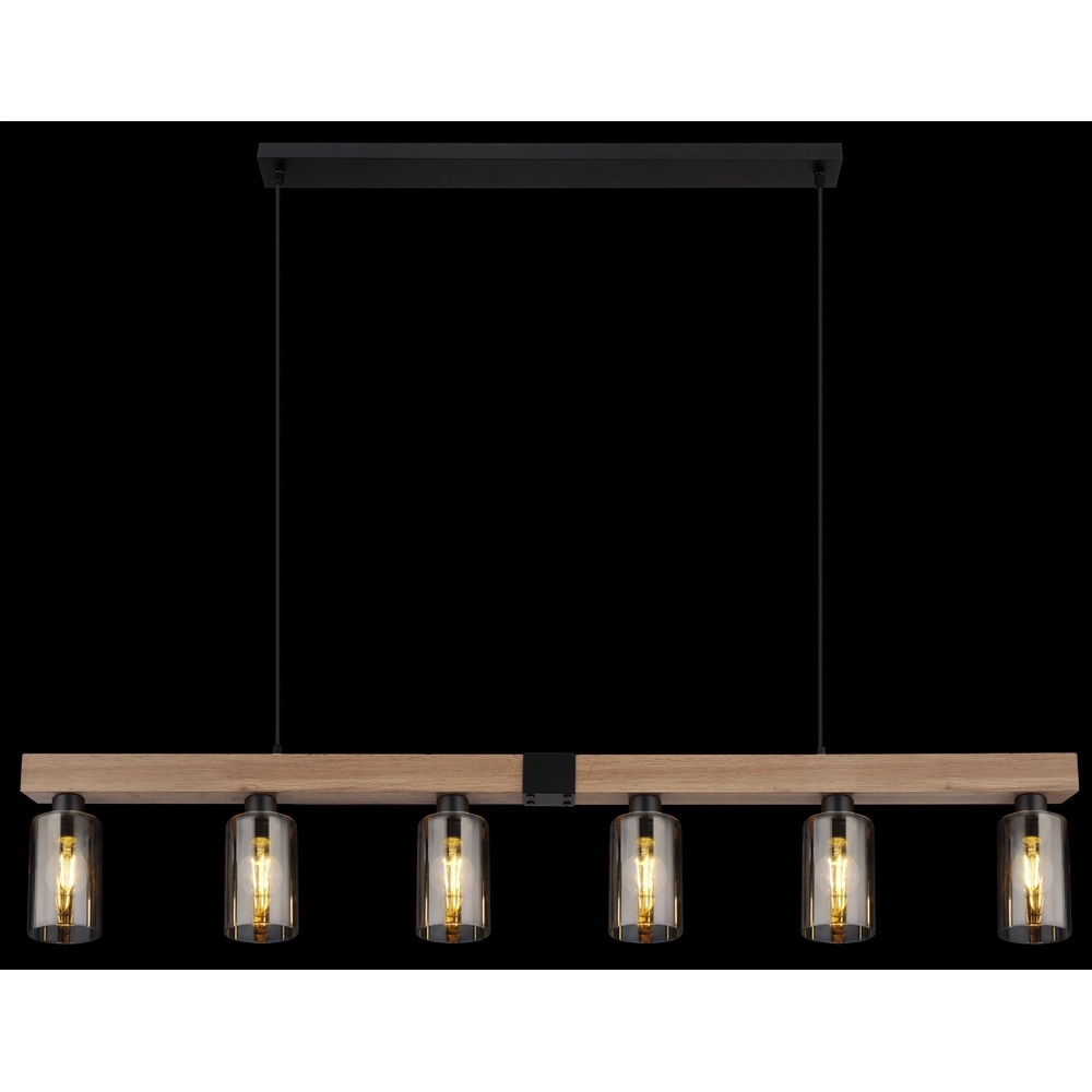Hanglamp Hadera 6-lichts zwart met smoke glas Globo 9007371443253