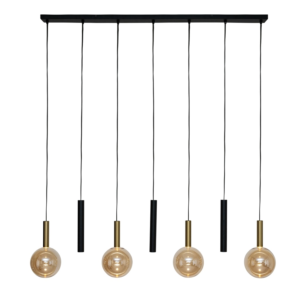 7-lichts hanglamp Josiane zwart met goud