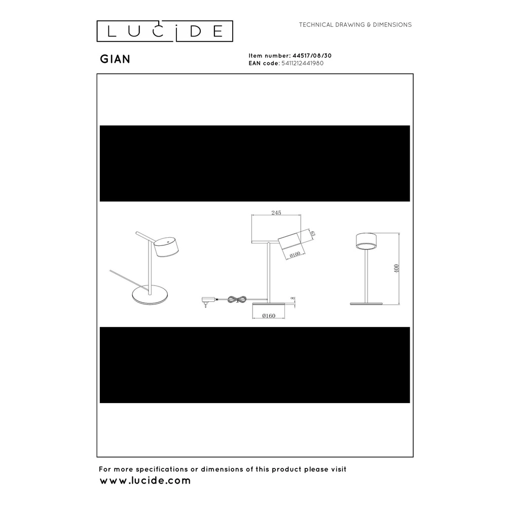 Tafellamp Gian zwart Lucide 5411212441980
