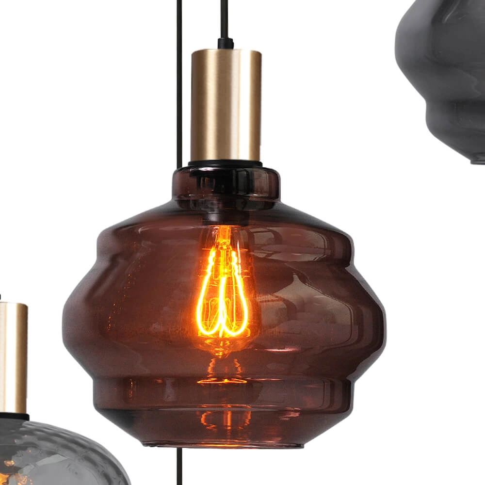 5-lichts vide hanglamp - goud - Porto met verschillende glazen Masterlight 8718121271255