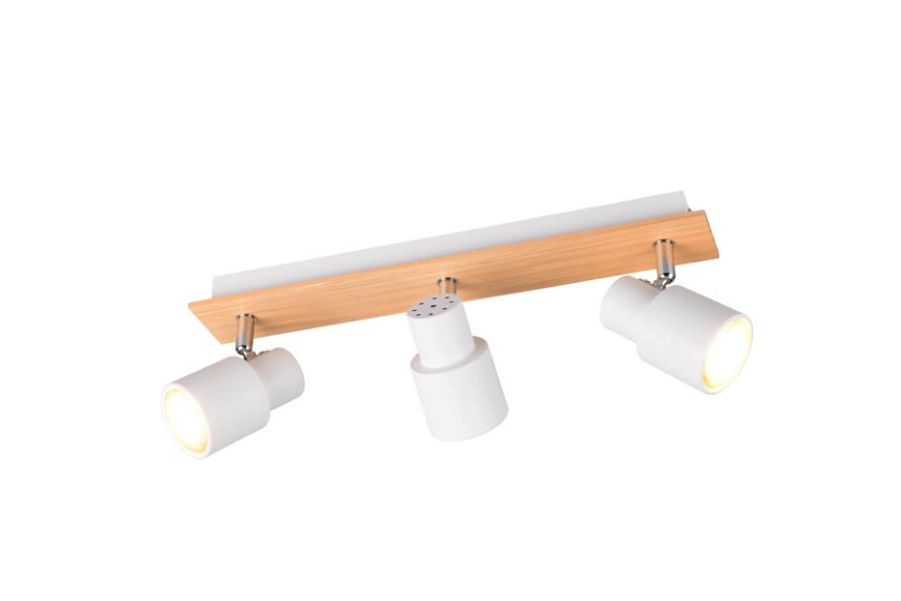 3-lichts plafondlamp Pierre wit met hout 3-lichts plafondlamp Pierre wit met hout