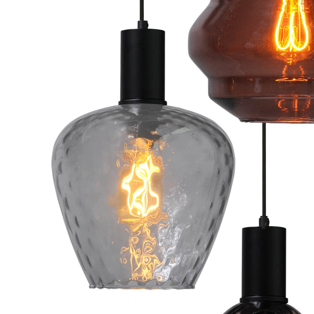 5-lichts vide hanglamp - zwart - Porto met verschillende glazen Masterlight 8718121271248