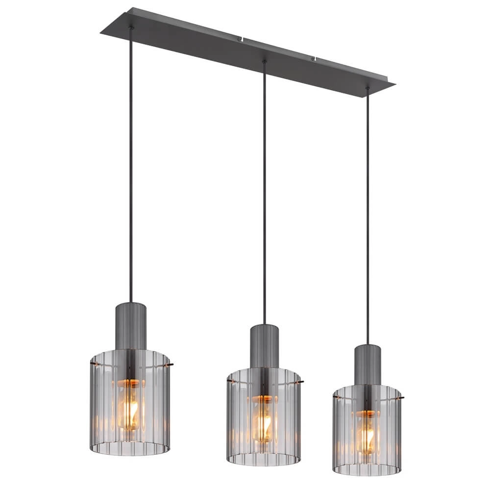 3-lichts hanglamp Tulivar design smoke glas 3-lichts hanglamp Tulivar design smoke glas