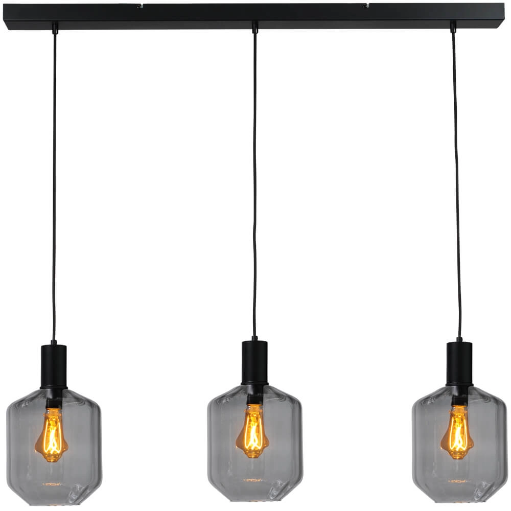 3-lichts hanglamp - zwart - Porto met Jagger smoke glazen