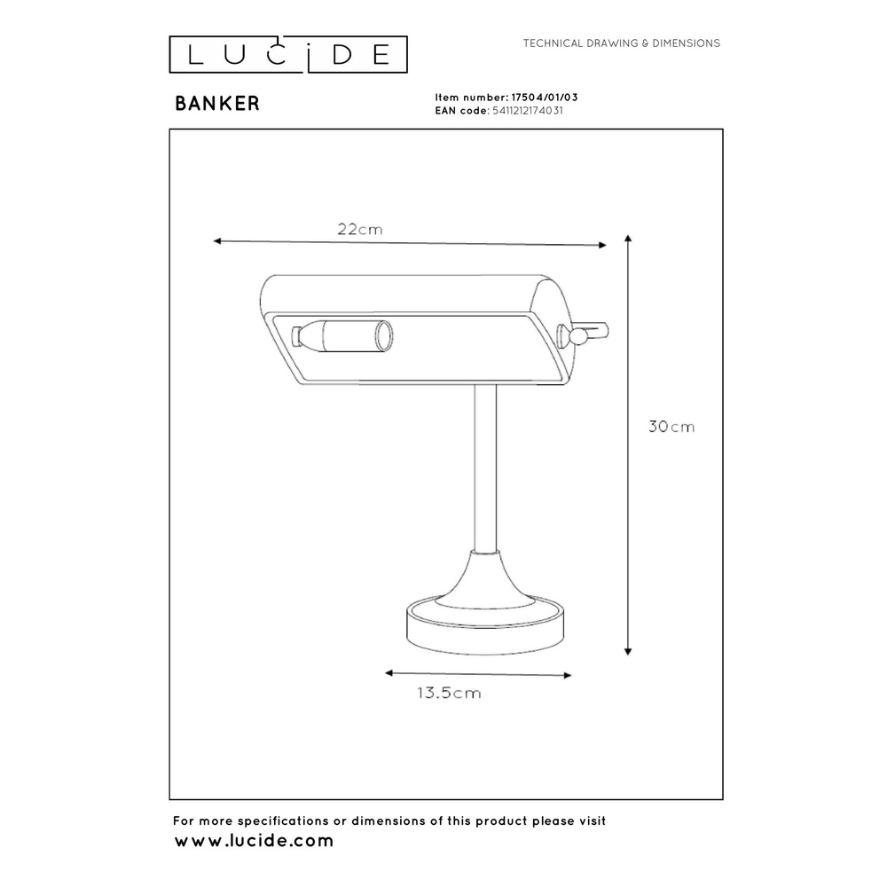 Bureaulamp Banker brons Lucide 5411212174031