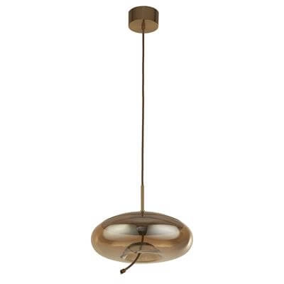 Hanglamp Glas Lisbon roodkoper met amber rondglas Searchlight 5053423188348